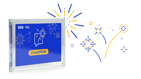 The Lets Celebrate Towns Champion award is displayed in front of a fireworks icon