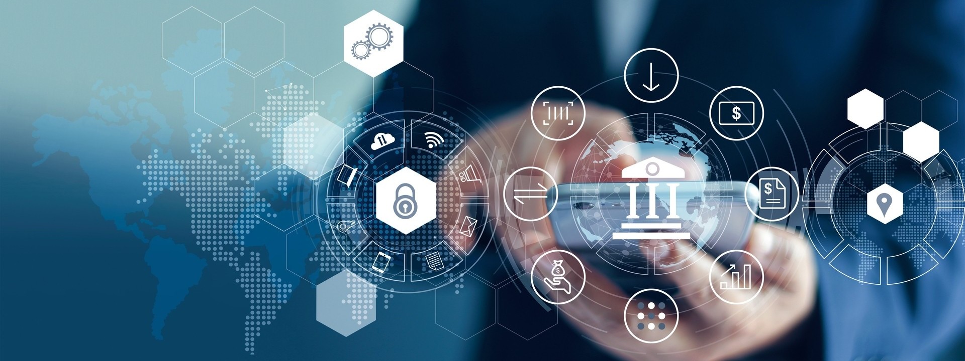 hand mobile and world connection illustrations