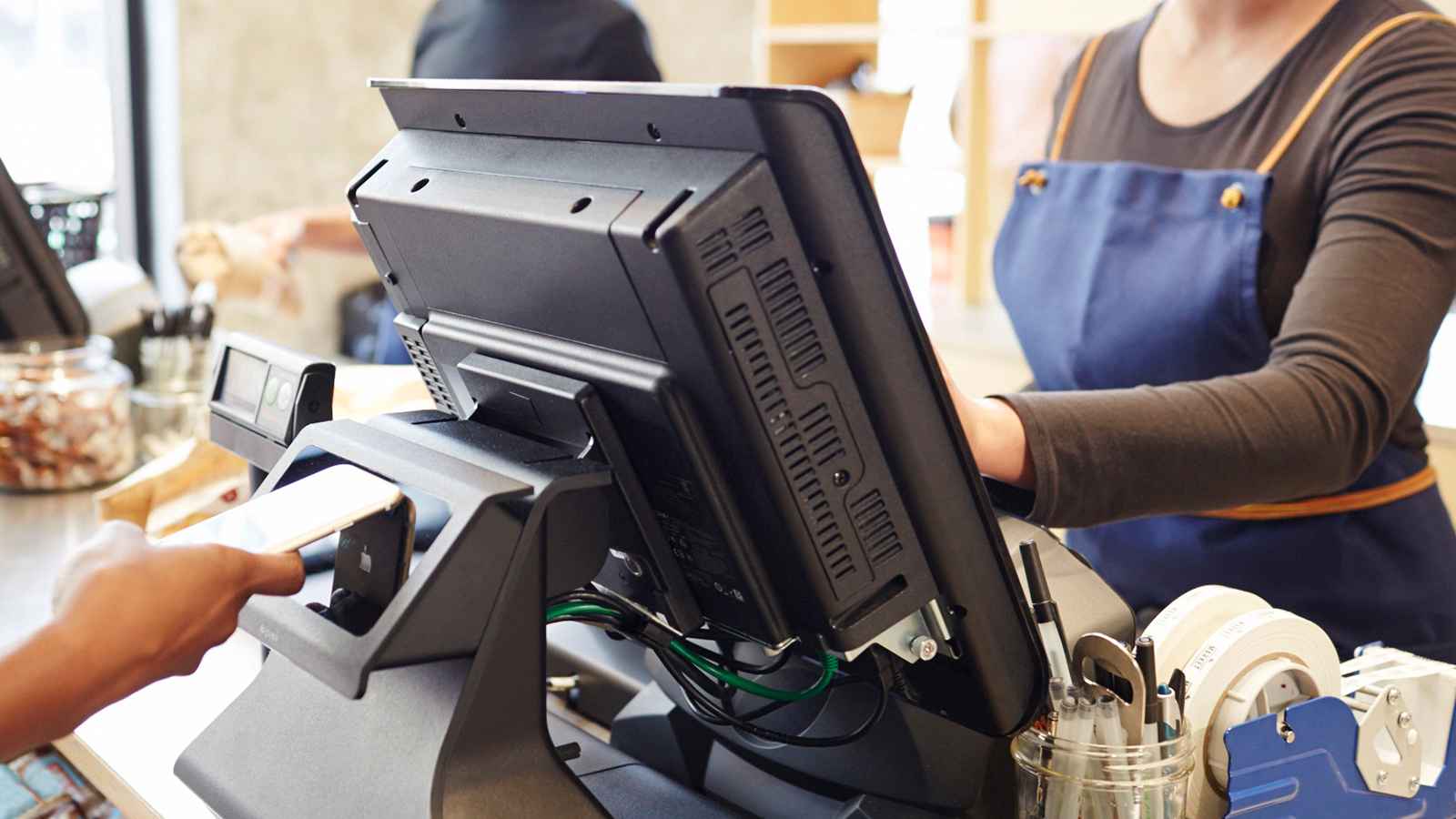 Retail checkout using mobile phone.