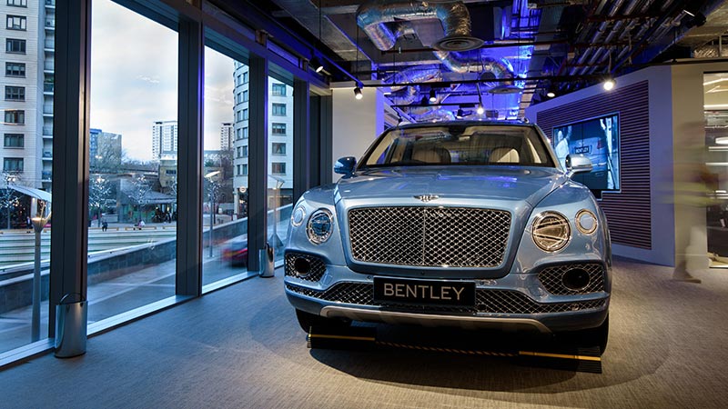 A Bentley on display at the Innovation Center in London showcasing a prototype app for the Internet of Things.