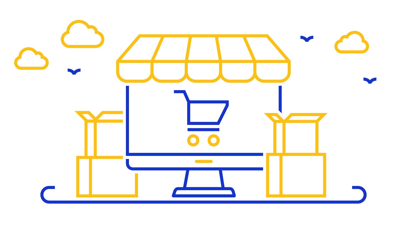 computer and shopping cart illustration