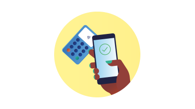 Icon of a contactless payment using a mobile phone