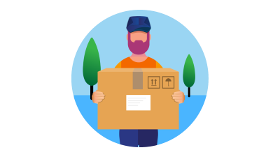 Icon of a courier delivering a box